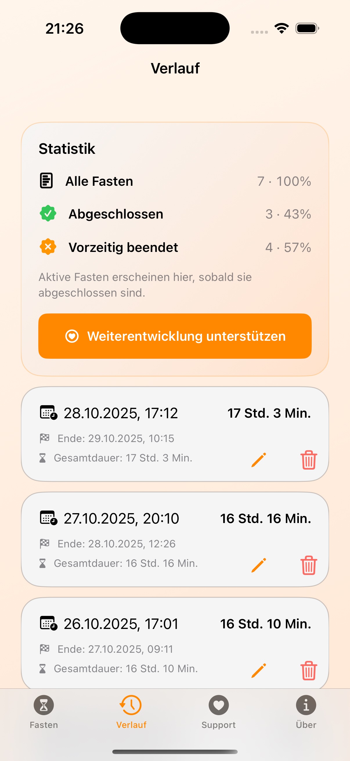 Fastomat App – Verlauf